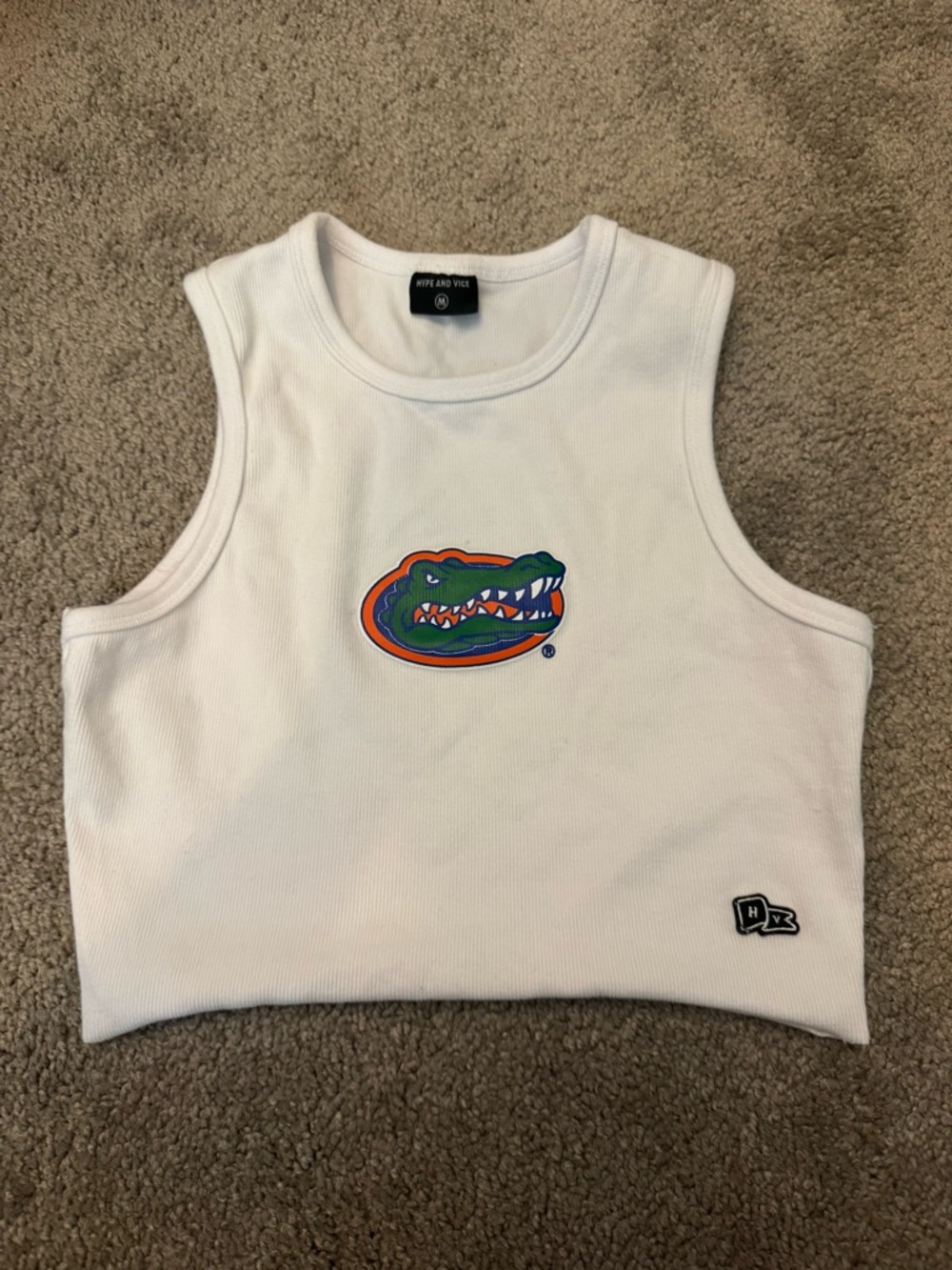 White Cropped Tank with Gator Patch